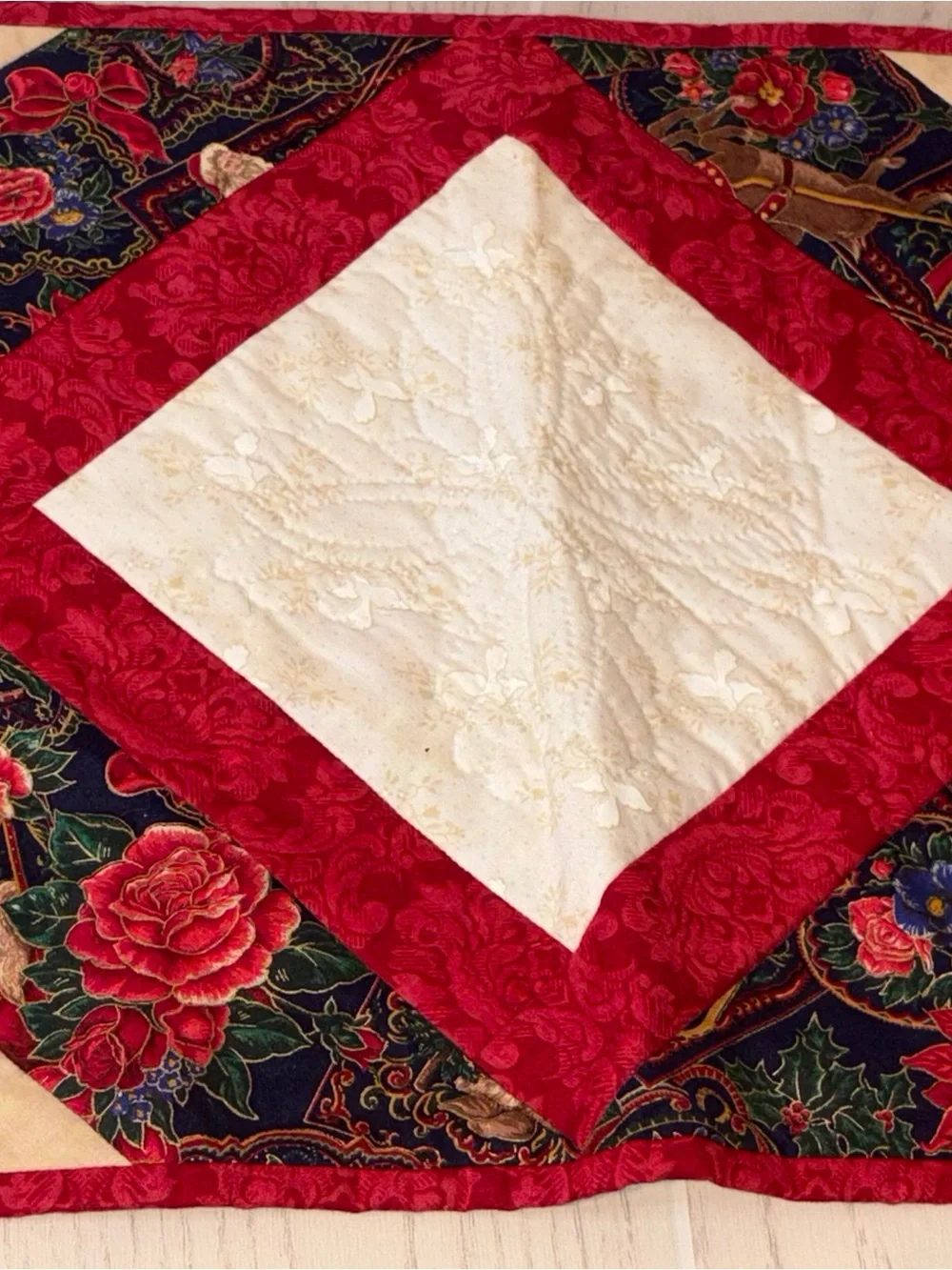 Handmade Quilted Christmas Table Runner Cottage Core 42x14